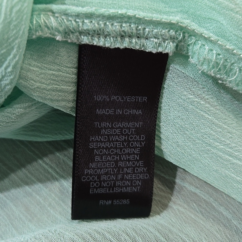 Express Mint Sequin Sheer Chiffon Rolled Cuff Boho Peasant Top Size XS - Picture 8 of 11